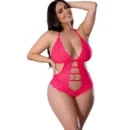 Get It Girl Lace Halter Teddy W/snap Crotch - Pink Qn