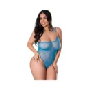 Flirty Hearts One Shoulder Thong Teddy W/snap Crotch - Blue Qn