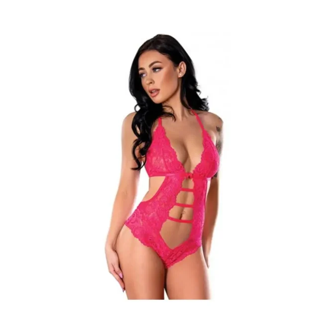 Get It Girl Lace Halter Teddy W/snap Crotch - Pink L/xl - Image 3