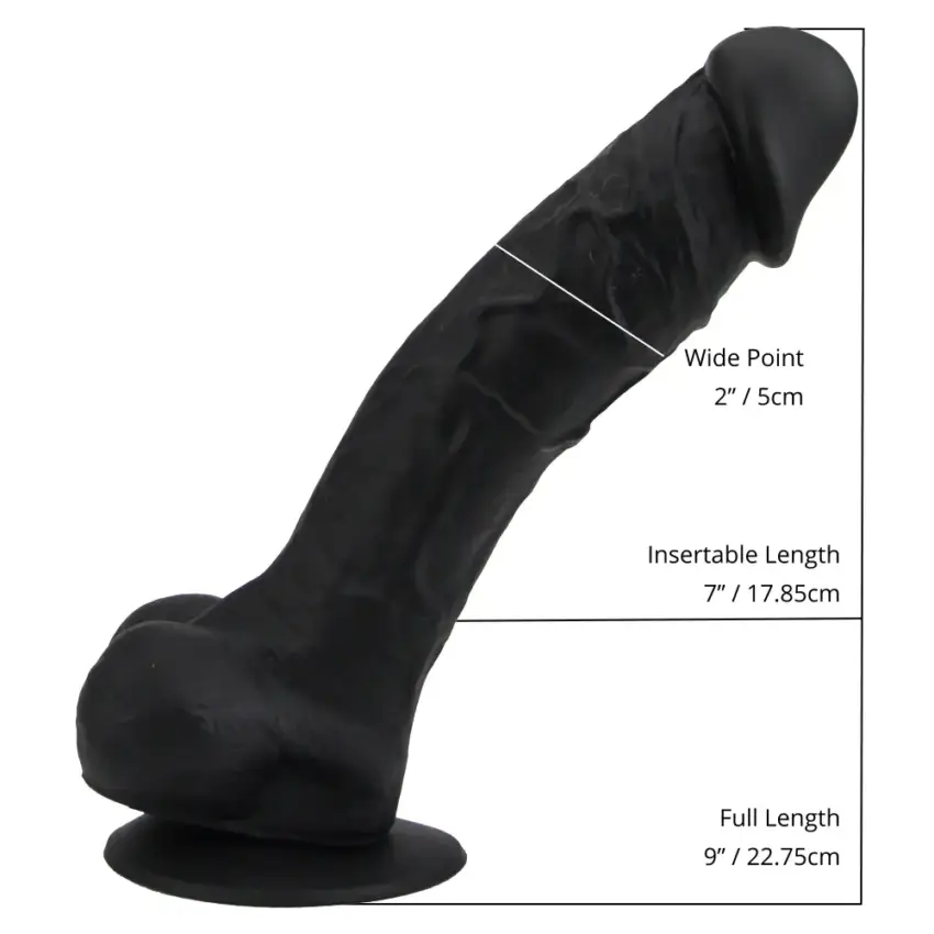 Loving Joy 9 Inch Realistic Silicone Dildo with Suction Cup and Balls Black - Image 5