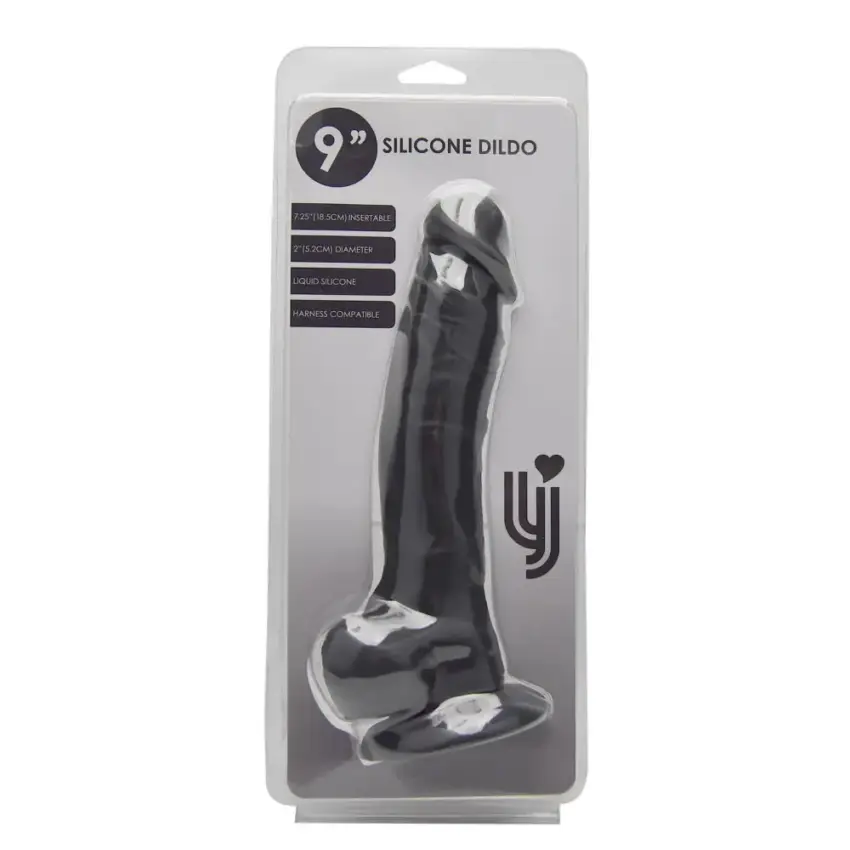 Loving Joy 9 Inch Realistic Silicone Dildo with Suction Cup and Balls Black - Image 6