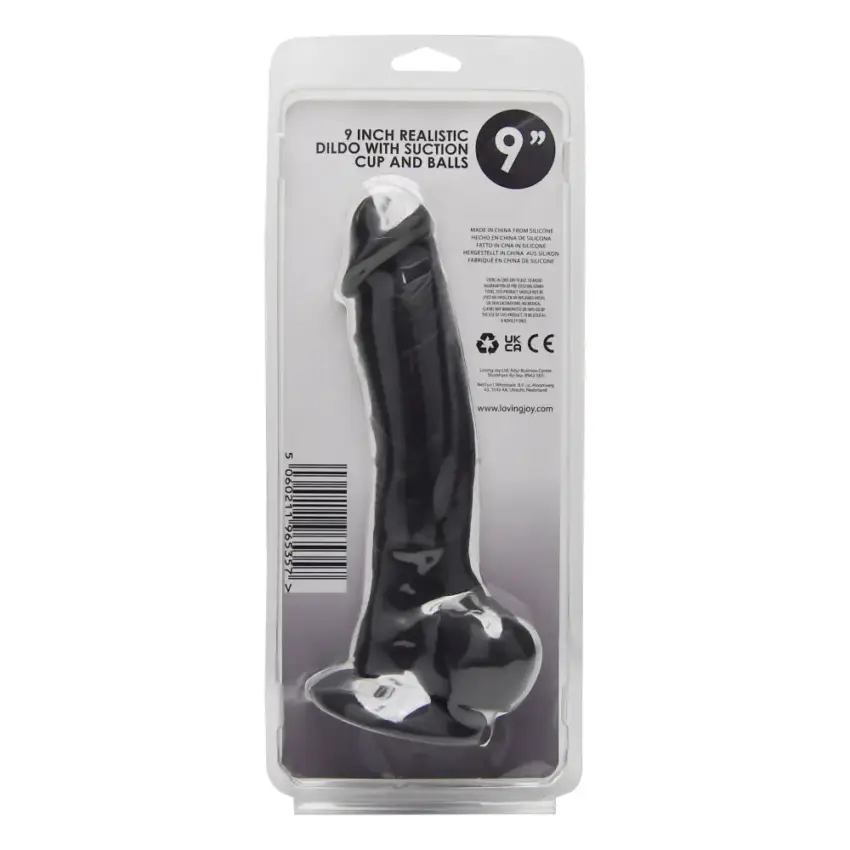 Loving Joy 9 Inch Realistic Silicone Dildo with Suction Cup and Balls Black - Image 7