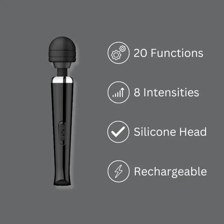 Loving Joy Rechargeable Magic Wand Vibrator Black - Image 2